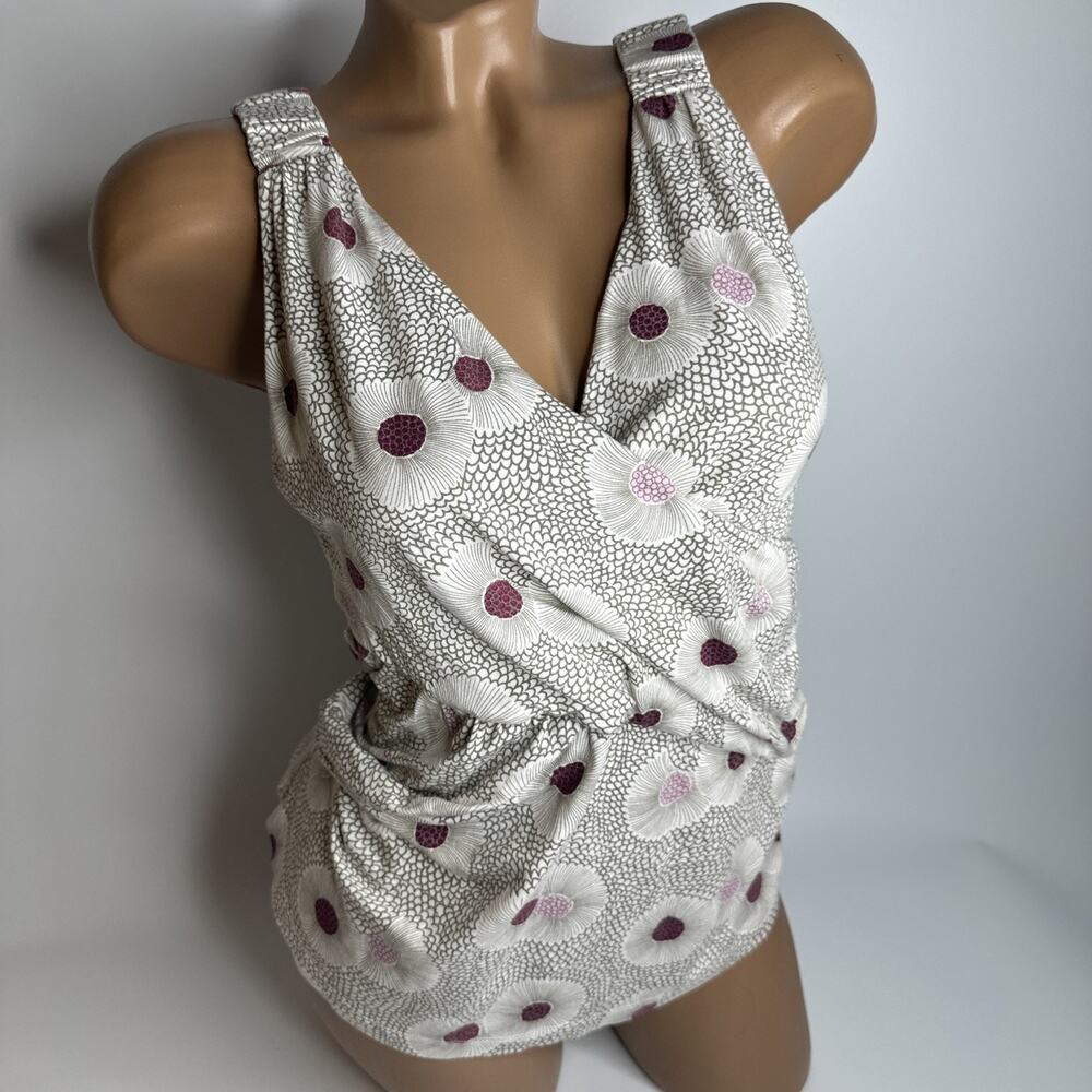 Nic + Zoe Floral Art Print Black White VNeck Wrap Tank Top Sleeveless Sz Medium
